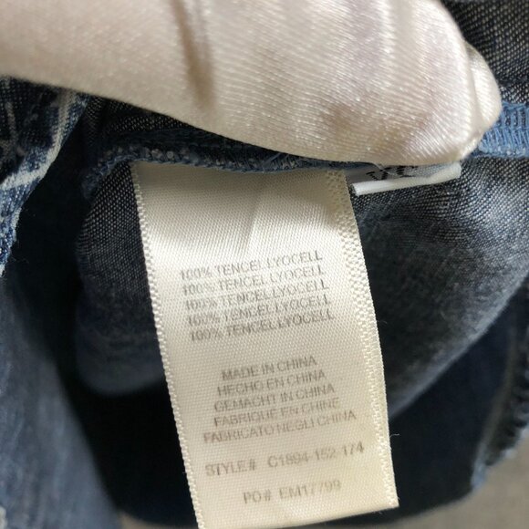 Cloth & Stone Chambray Shift Dress XS V-Neck Printed Blue Lyocell Short Sleeve - Picture 6 of 10